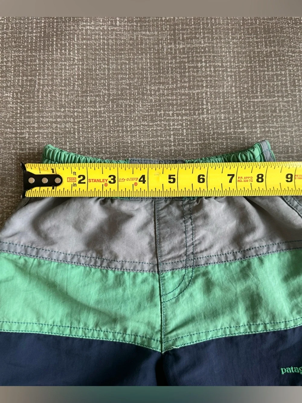 Patagonia Toddler Baggies Shorts 3T Colorblock Green Navy Gray Outdoor